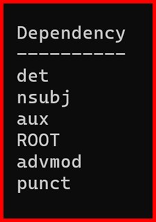 Picture showing the output of dependency in spacy